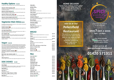 Spice Lounge Takeaway Menu Authentic Indian Cuisine - Traditional Chicken Tikka Masala Chicken Madras - Whitehill Bordon Lindford Headley Passfield Blackmore Conford Greatham Stanford